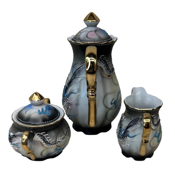 Vintage FW Woolworth Co Ucagco Dragonware Teapot Creamer and Sugar - Picture 2 of 13